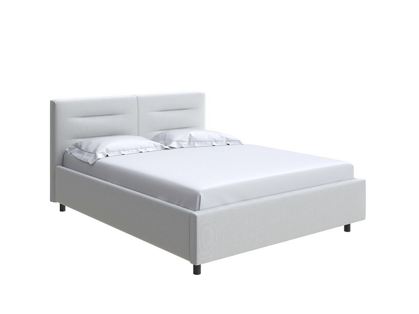 Кровать Nuvola-8 NEW 140x190 Ткань: Рогожка Тетра Молочный - Кровать в лаконичном стиле с горизонтальной отстрочкой  в изголовье