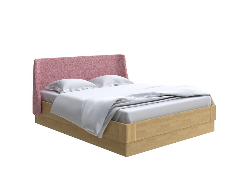 Кровать Lagom Side Wood с подъемным механизмом 140x190 Ткань/Массив (береза) Levis 62 Розовый/Масло-воск Natura (Береза) - Кровать со встроенным ПМ механизмом. 