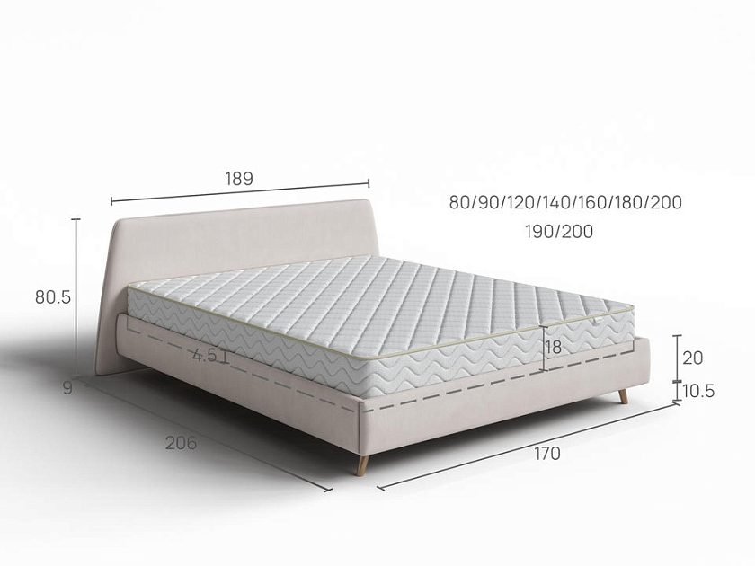 Кровать Binni 200x200 Ткань: Велюр Teddy Снежный - Кровать Binni для ценителей современного минимализма.