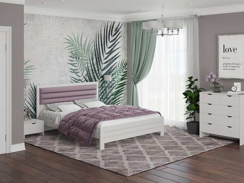 Кровать Prima 160x200 Ткань/Массив Тетра Слива/Антик (сосна) - Кровать в универсальном дизайне из массива сосны.