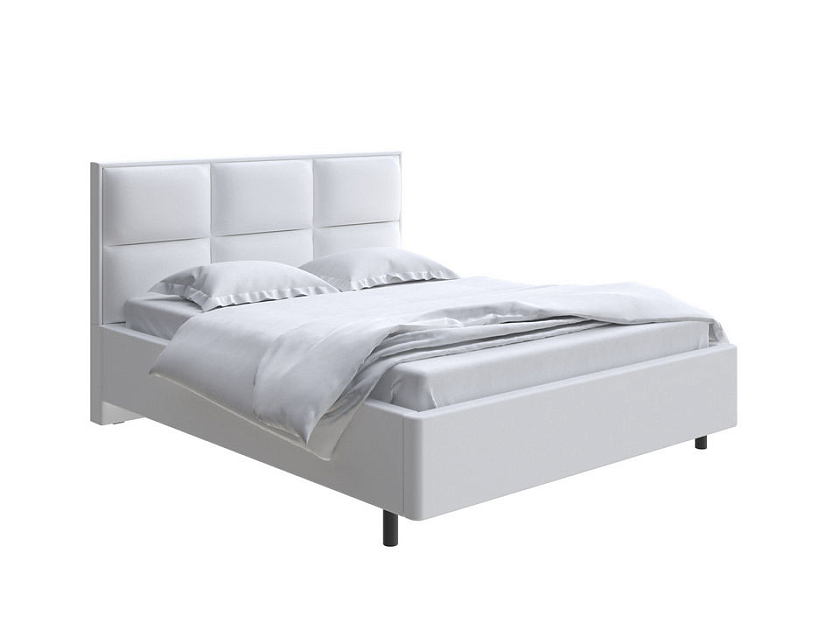 Кровать Malina 200x220 Ткань: Велюр Teddy Снежный - Изящная кровать без встроенного основания из массива сосны с мягкими элементами.
