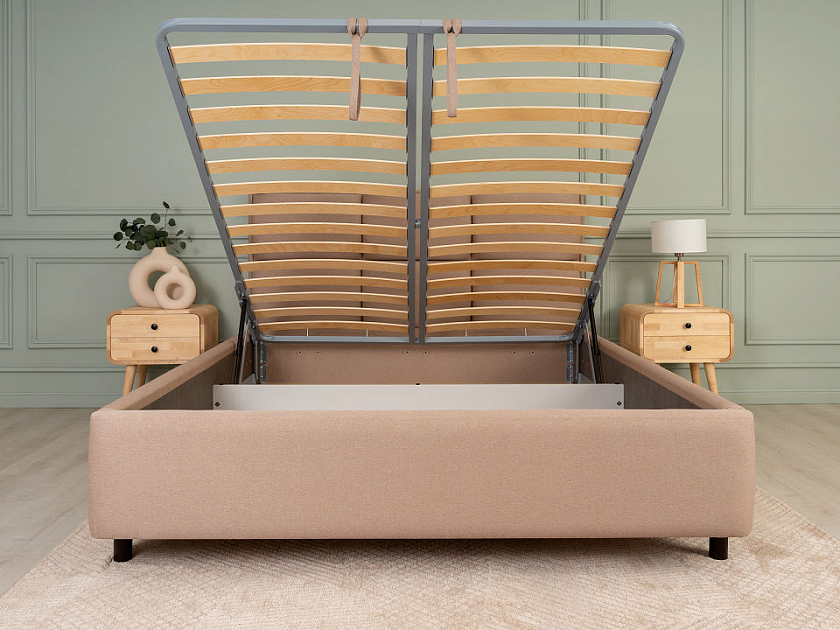 Кровать Malina 120x200 Ткань: Рогожка Тетра Имбирь - Изящная кровать без встроенного основания из массива сосны с мягкими элементами.