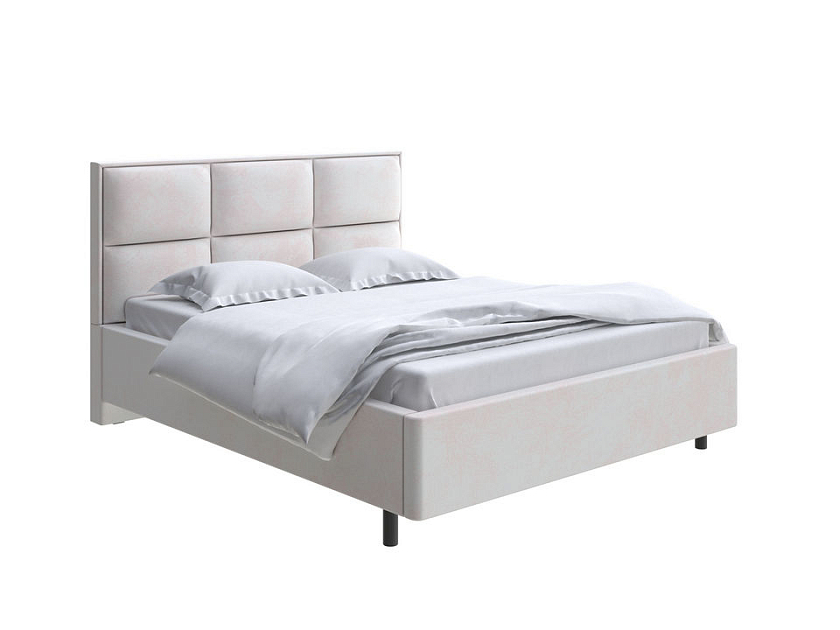 Кровать Malina 80x200 Ткань: Велюр Teddy Жемчужный - Изящная кровать без встроенного основания из массива сосны с мягкими элементами.