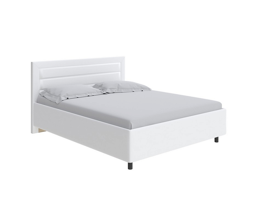 Кровать Next Life 2 90x190 Экокожа Белый - Cтильная модель в стиле минимализм с горизонтальными строчками