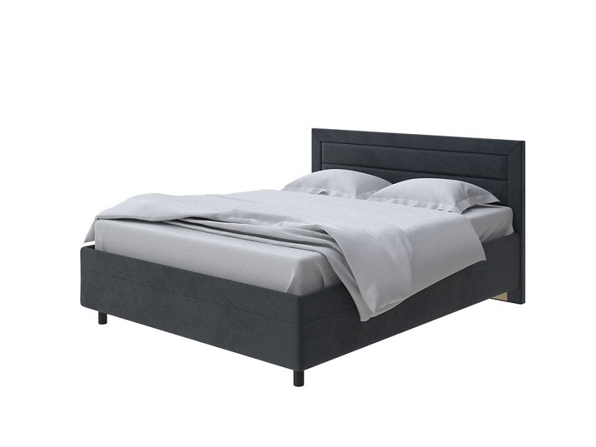 Кровать Next Life 2 160x200 Ткань: Велюр Teddy Древесный уголь - Cтильная модель в стиле минимализм с горизонтальными строчками