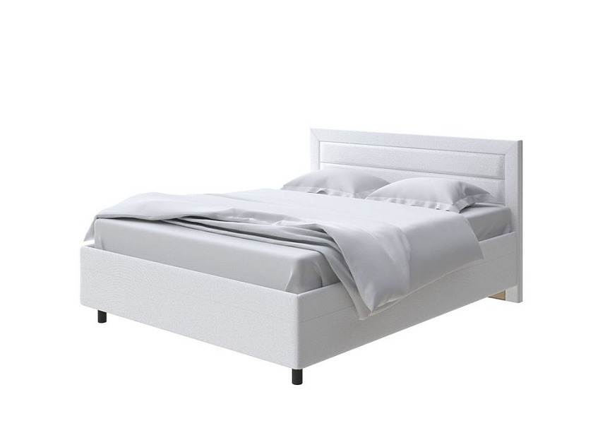 Кровать Next Life 2 140x200 Ткань: Велюр Teddy Снежный - Cтильная модель в стиле минимализм с горизонтальными строчками