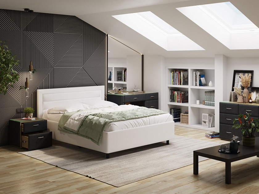 Кровать Next Life 2 90x190 Экокожа Белый - Cтильная модель в стиле минимализм с горизонтальными строчками