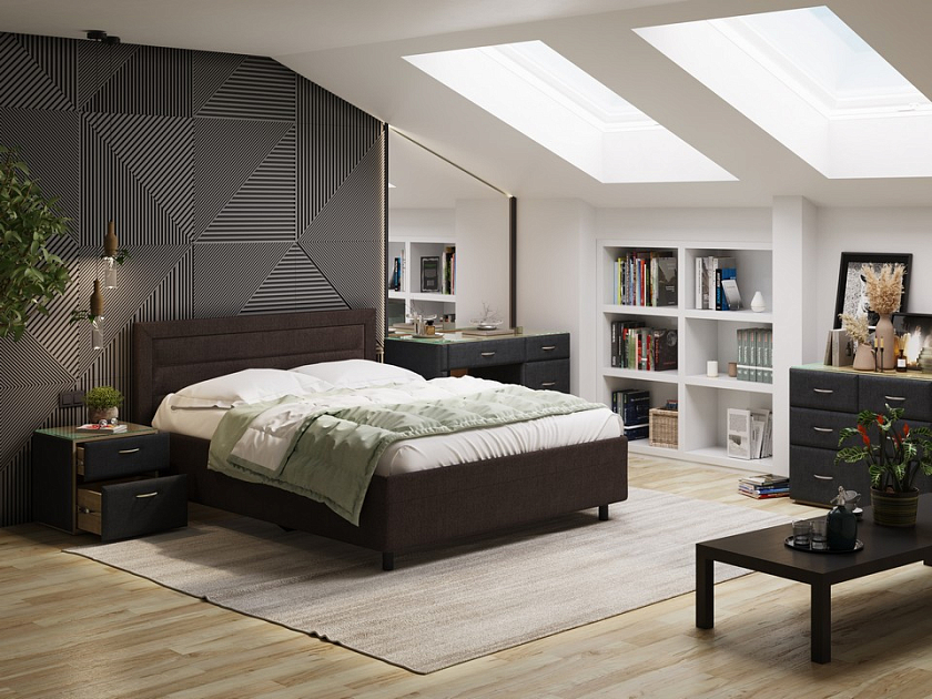 Кровать Next Life 2 180x200 Экокожа Черный с белым - Cтильная модель в стиле минимализм с горизонтальными строчками