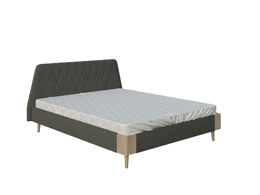 Кровать Lagom Hill Soft 160x190 Ткань/Массив (береза) Levis 37 Шоколад/Масло-воск Natura (береза) - Оригинальная кровать в обивке из мебельной ткани.
