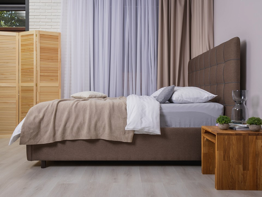 Кровать Leon 160x200 Ткань/Экокожа Casa Бежевый/Черный (TM-6) - Современная кровать, украшенная декоративным кантом.