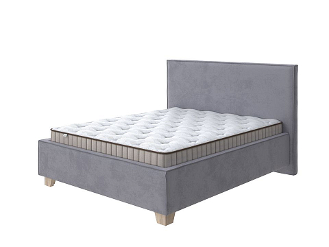 Серая кровать Hygge Simple - Мягкая кровать с ножками из массива березы и объемным изголовьем