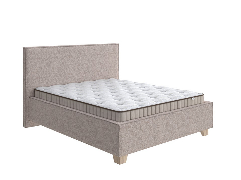 Кровать Hygge Simple 80x190 Ткань: Рогожка Levis 14 Бежевый - Мягкая кровать с ножками из массива березы и объемным изголовьем