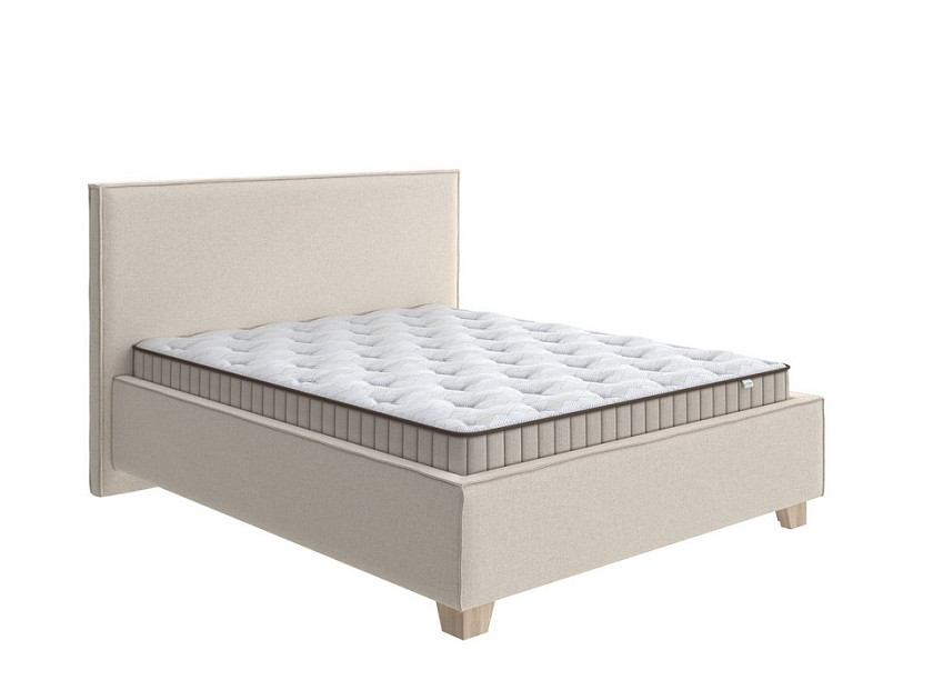 Кровать Hygge Simple 200x190 Искусственная шерсть Лама Бежевый - Мягкая кровать с ножками из массива березы и объемным изголовьем