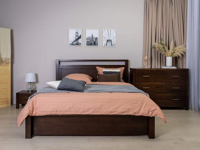 Кровать Fiord 90x190 Массив (сосна) Орех - Кровать из массива с декоративной резкой в изголовье.