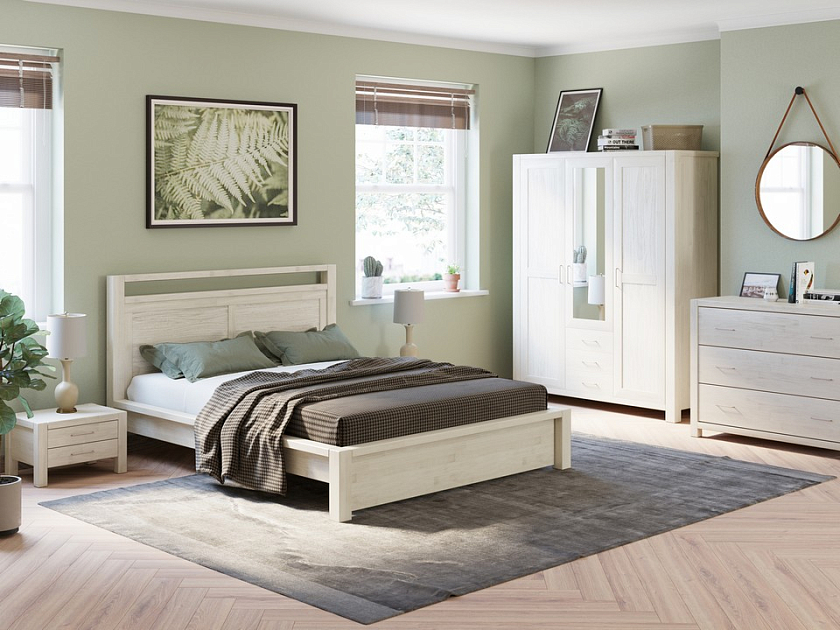 Кровать Fiord 200x200 Массив (дуб) Беленый - Кровать из массива с декоративной резкой в изголовье.