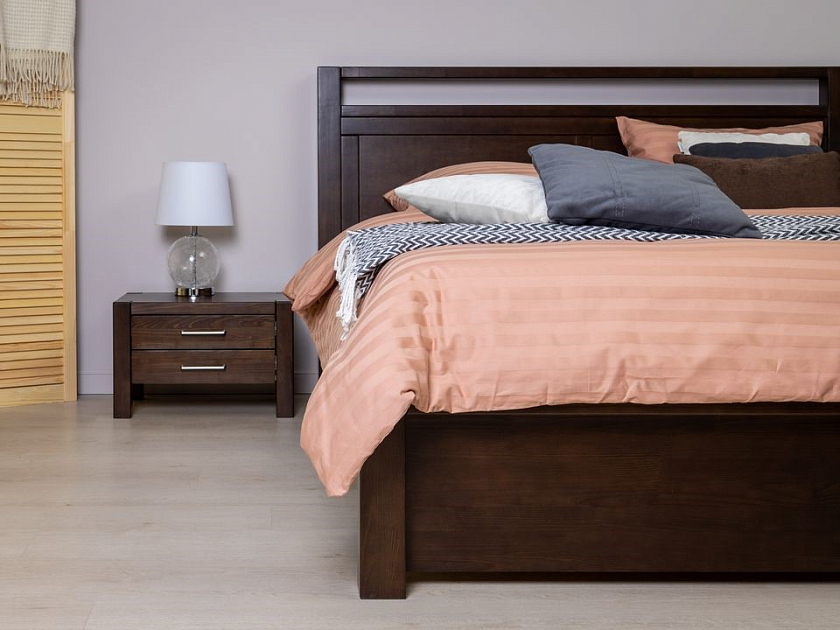 Кровать Fiord 180x190 Массив (сосна) Орех - Кровать из массива с декоративной резкой в изголовье.