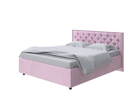 Розовая кровать Teona - Кровать с высоким изголовьем, украшенным благородной каретной пиковкой.