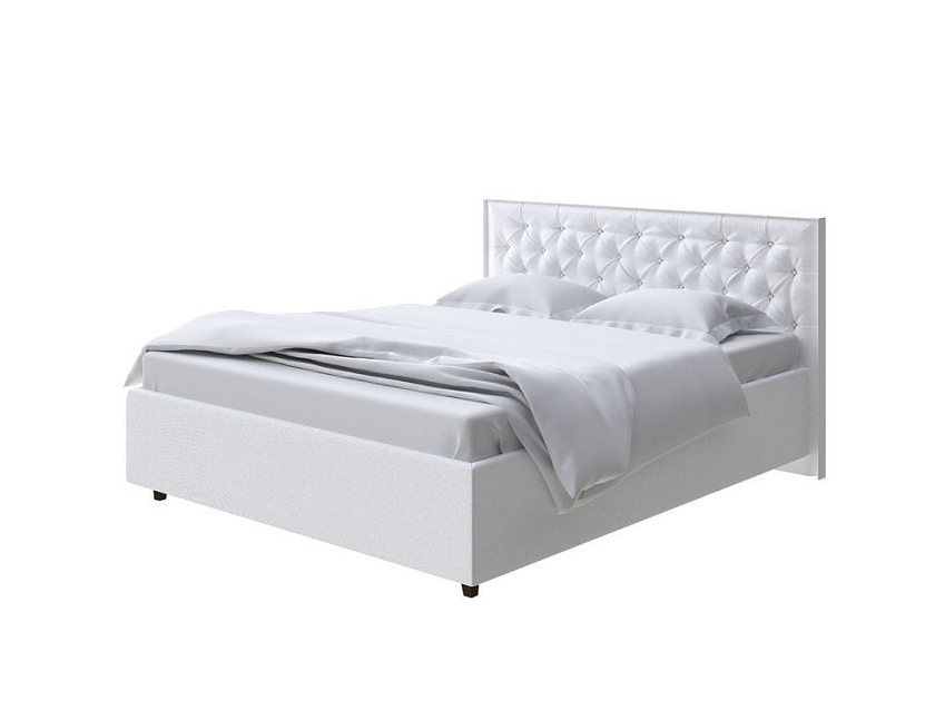 Кровать Teona 140x200 Ткань: Велюр Teddy Снежный - Кровать с высоким изголовьем, украшенным благородной каретной пиковкой.