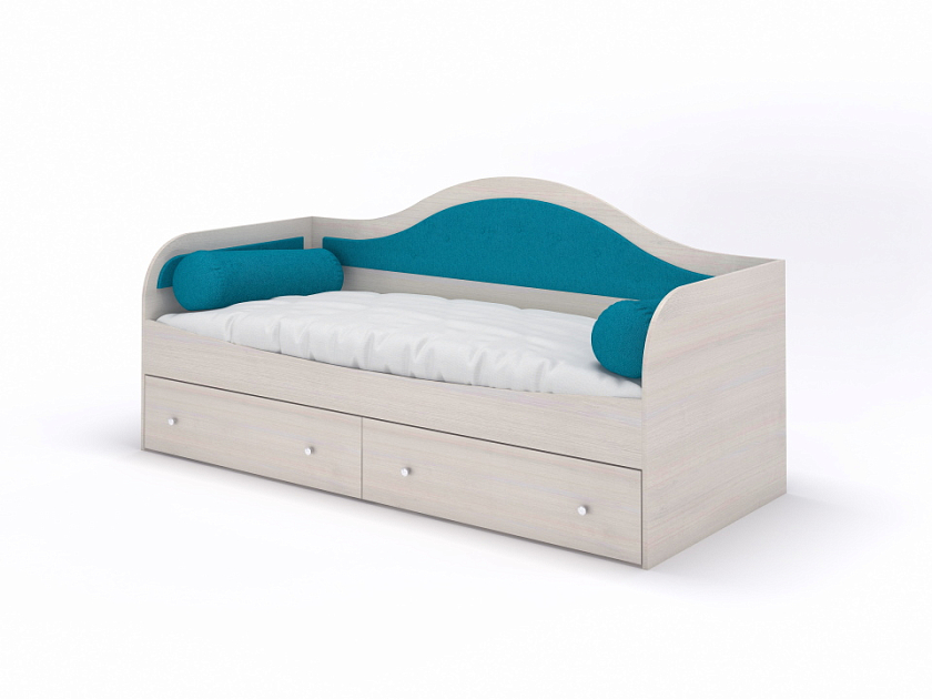 Кровать Lori 90x200  Белый/Лофти Лазурь - Детская кровать со встроенным основанияем, 2 выкатными ящиками и 2 подушками-валиками