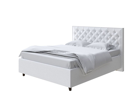 Белая двуспальная кровать Teona Grand - Кровать с увеличенным изголовьем, украшенным благородной каретной пиковкой.