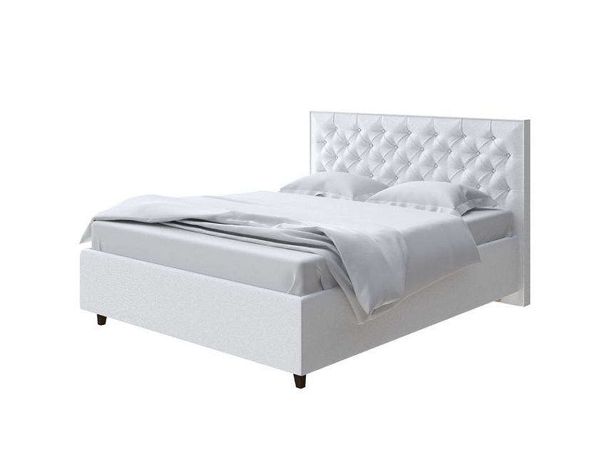 Кровать Teona Grand 200x200 Ткань: Велюр Teddy Снежный - Кровать с увеличенным изголовьем, украшенным благородной каретной пиковкой.