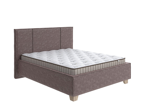 Двуспальная кровать с матрасом Hygge Line - Мягкая кровать с ножками из массива березы и объемным изголовьем