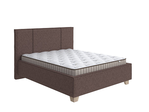 Коричневая кровать Hygge Line - Мягкая кровать с ножками из массива березы и объемным изголовьем