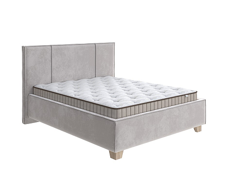 Серая кровать Hygge Line - Мягкая кровать с ножками из массива березы и объемным изголовьем