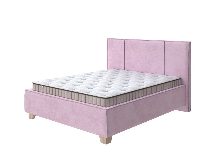 Кровать Hygge Line 80x190 Ткань: Велюр Teddy Розовый фламинго - Мягкая кровать с ножками из массива березы и объемным изголовьем