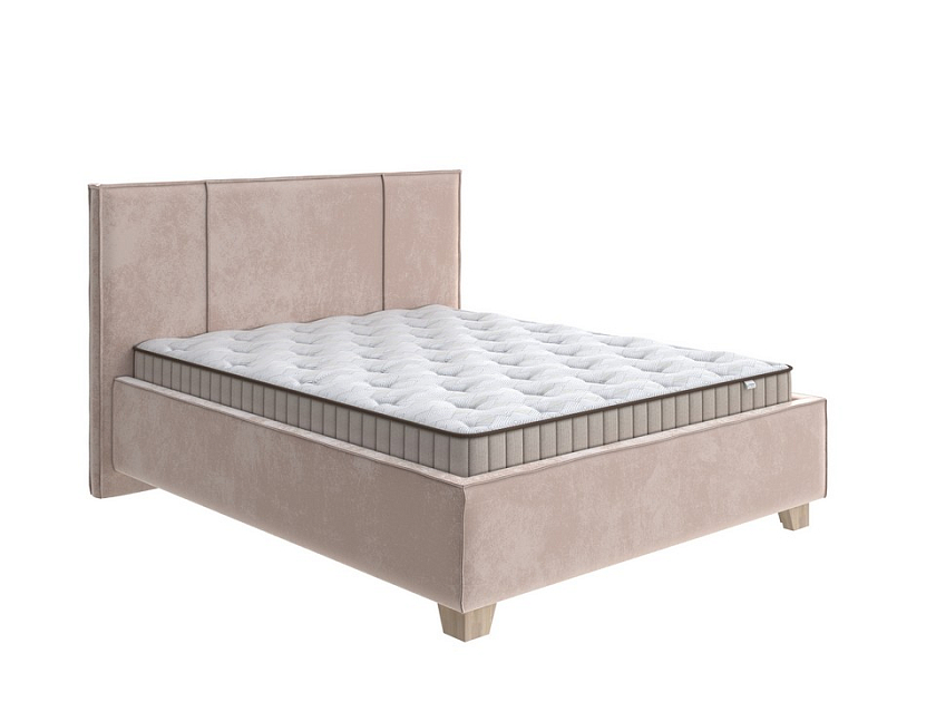 Кровать Hygge Line 160x200 Ткань: Велюр Лофти Мокко - Мягкая кровать с ножками из массива березы и объемным изголовьем